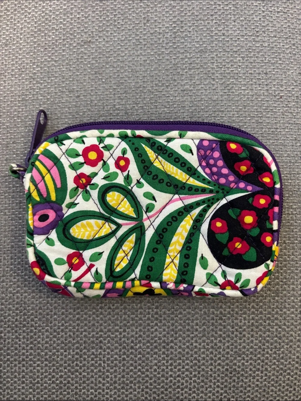 Vera Bradley Patterned Small Zip Pouch Wallet - Purple, Green & White